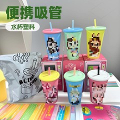 2025 新しい漫画ポータブルストローカッププラスチックカップ飲料カップクロスボーダー環境に優しいウォーターカップ