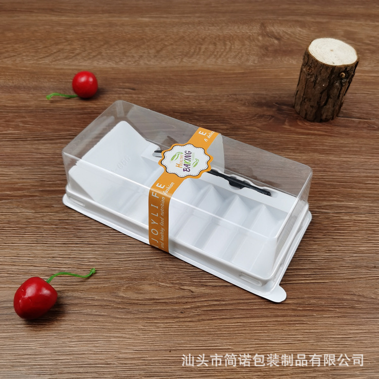 Rollo de pastel caja de embalaje 6 piezas de pastel de frijol verde piel de tigre rollo suizo bloque de corte de caja de tira desechable escalera con tenedor