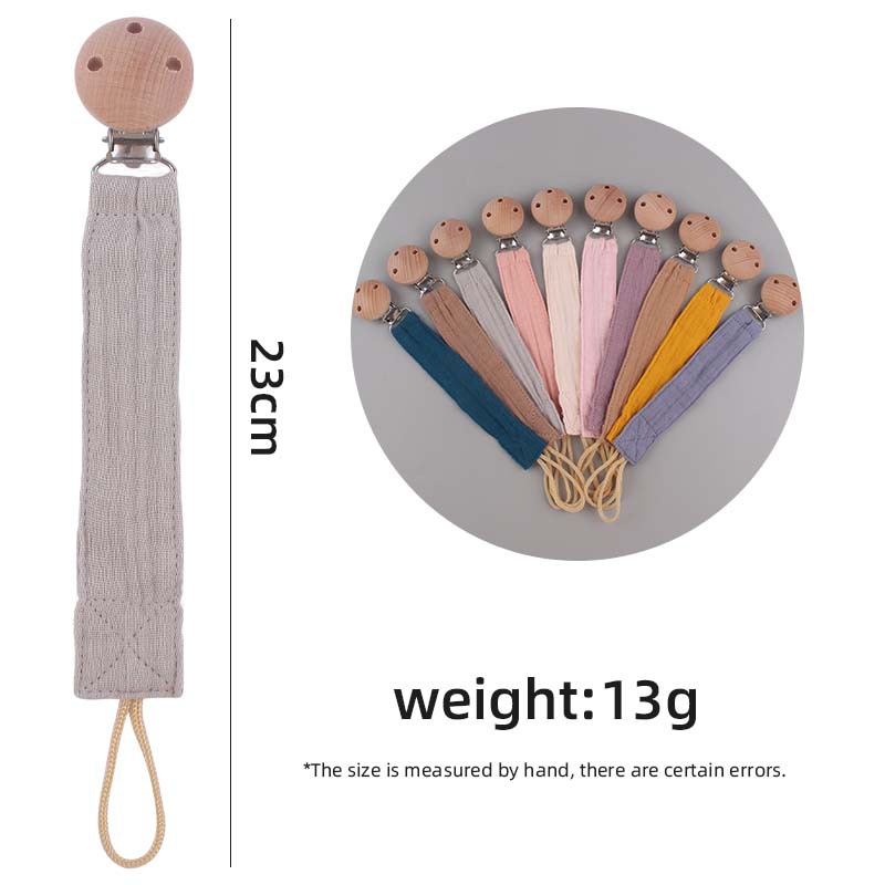 Nuevos suministros para bebés clip de chupete de haya calmante bebé cinta de algodón y lino cuerda de chupete tira de tela con cadena anti-caída