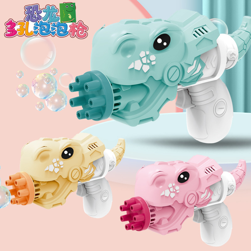 网红小恐龙泡泡枪电动卡通风扇多孔鲨鱼泡泡机儿童玩具地摊热卖_