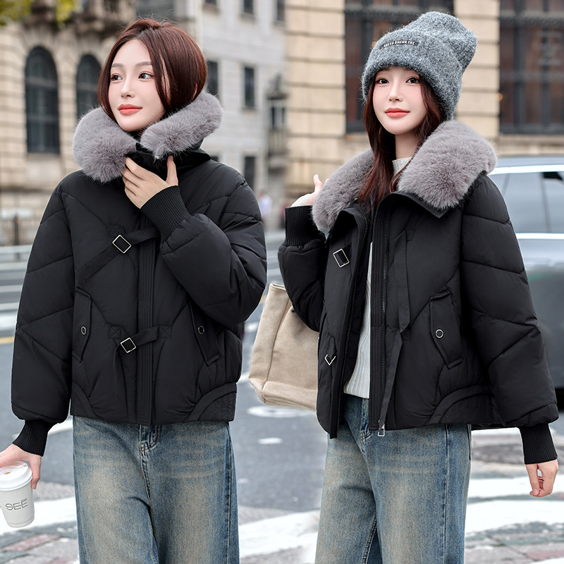 Ropa de algodón suelta de invierno de moda de 2025 nuevo cuello de cabello de algodón de mujeres de otoño y invierno chaqueta de algodón exterior abrigo corto image 4