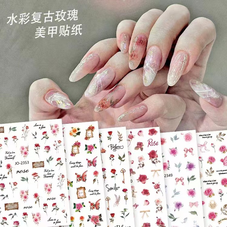 Elegant nail stickers contains rose