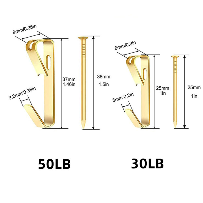 Spot gold hook mixed 30 pounds clothes hook 100-piece boxed cross-border non-mark nails Spot gold hook mixed 30 pounds clothes hook 100-piece boxed cross-border non-mark nails