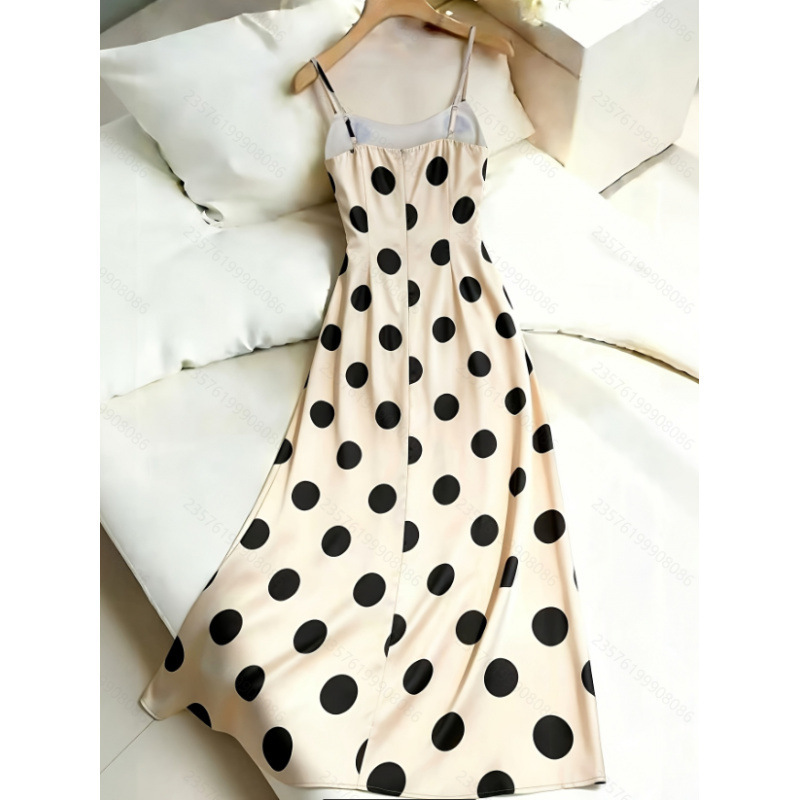 Foreign Trade Women's Clothing, New Summer Fashion, Simple and Elegant Satin Polka Dot Waist-Cinching Long Strap Dress Foreign Trade Women's Clothing, New Summer Fashion, Simple and Elegant Satin Polka Dot Waist-Cinching Long Strap Dress