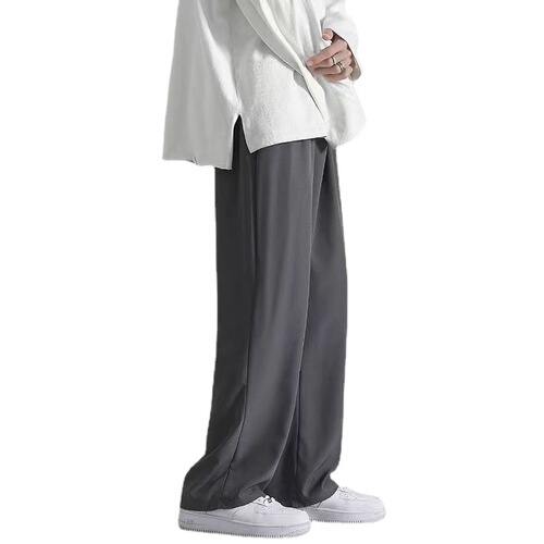 Summer Ice Silk Quick-Dry Pants for Men, Ins Trendy Super Thin Wrinkle-Resistant Droopy Straight Wide Leg Sports Casual Pants