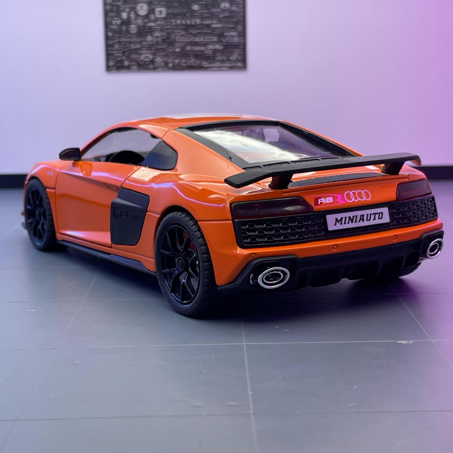 Jianyuan aleación modelo de coche 1:24 Audi R8 versión de pista coche deportivo con sonido y luz Tire hacia atrás coche de juguete modelo de música Decoración