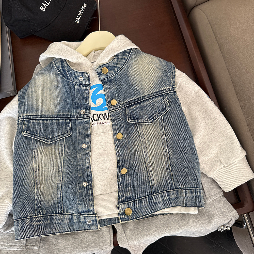 Children's Wear Vest 2025 Spring New Korean Style Denim Vest for Boys and Girls Baby Denim Casual Western Style Vest Top