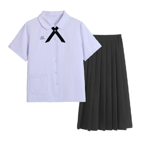 Black long skirt, bow tie, with short sleeve