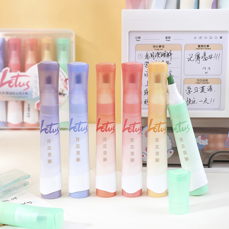 Perfume de dibujos animados, cabeza suave, resaltador de escuela primaria, útiles escolares, puntos de conocimiento clave, bolígrafo de color en caja