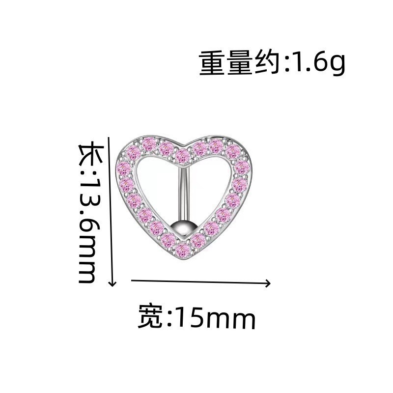 Heart-Shaped Stainless Steel Belly Button Ring with Zircon, Fashionable Women's Navel Piercing Jewelry detail image 9