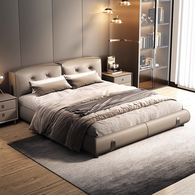 Moderno simple y lujoso cama de cuero real cama de cama principal de cuero de vaca 2024 nueva cama Dylan de alta gama de la atmósfera cama de boda de envoltura suave