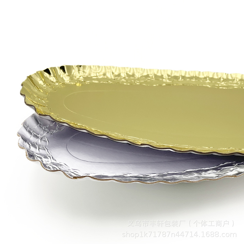 Fábrica directa bandeja de papel oval desechable bandeja de aluminio dorado bandeja de pastel de frutas bandeja de picnic bandeja de pescado