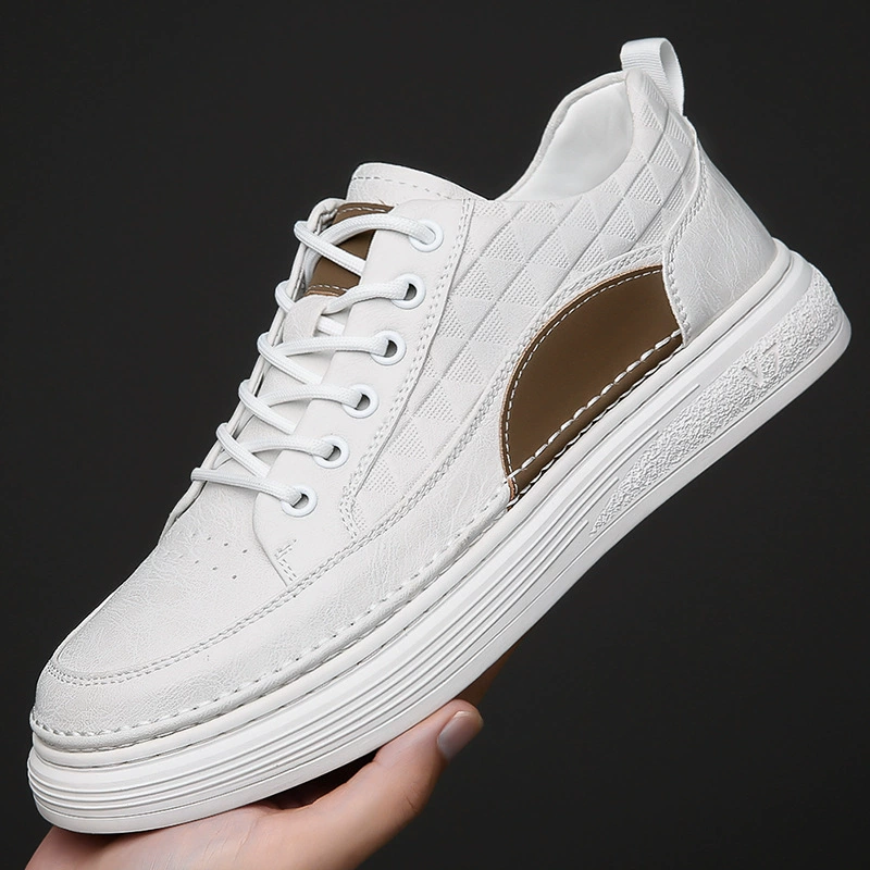 Белая мужская обувь, осенняя дышащая кожаная обувь для досок, 2023 Новая мужская повседневная обувь, универсальная спортивная модная обувь с мягкой подошвой