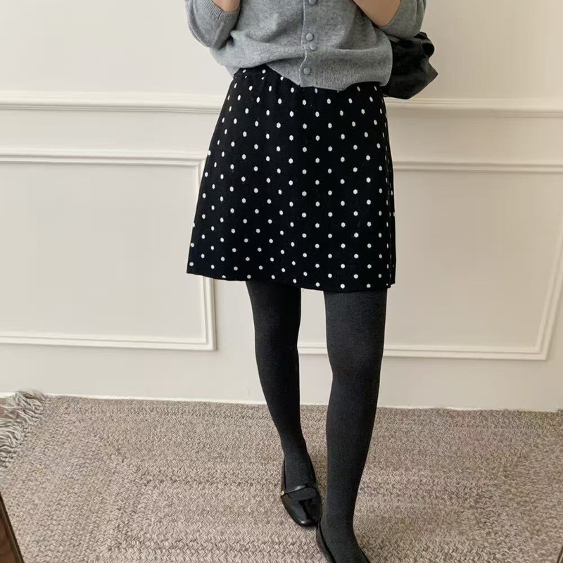 韩系波点针织半身短裙女2025秋冬新款打底外穿修身包臀直筒裙子潮|undefined