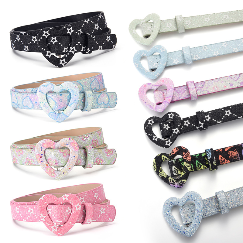 Cinturón Infantil Decorativo con Corazón de Piel de PU con Hebilla Automática para Ocio
