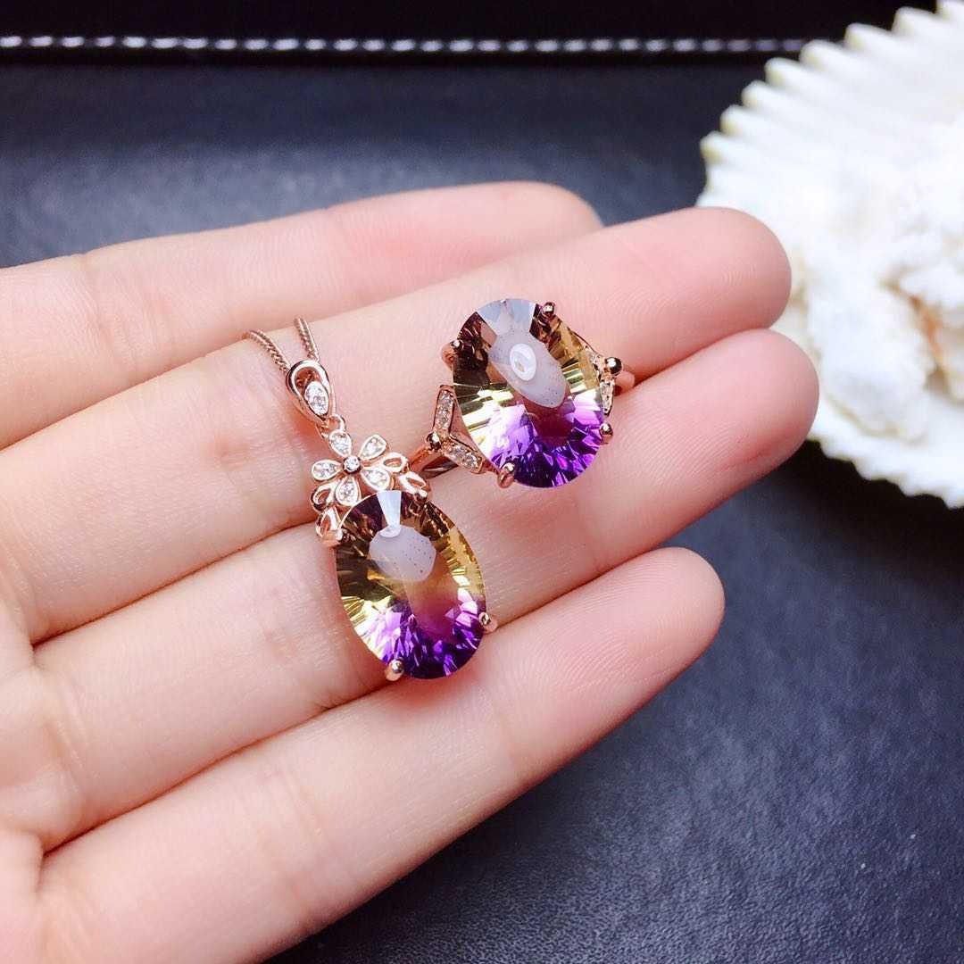 Live Broadcast Hot Sale New Colorful Watermelon Tourmaline Necklace Colorful Bright Luxury Egg-shaped Amethyst Rings Pendants display picture 4