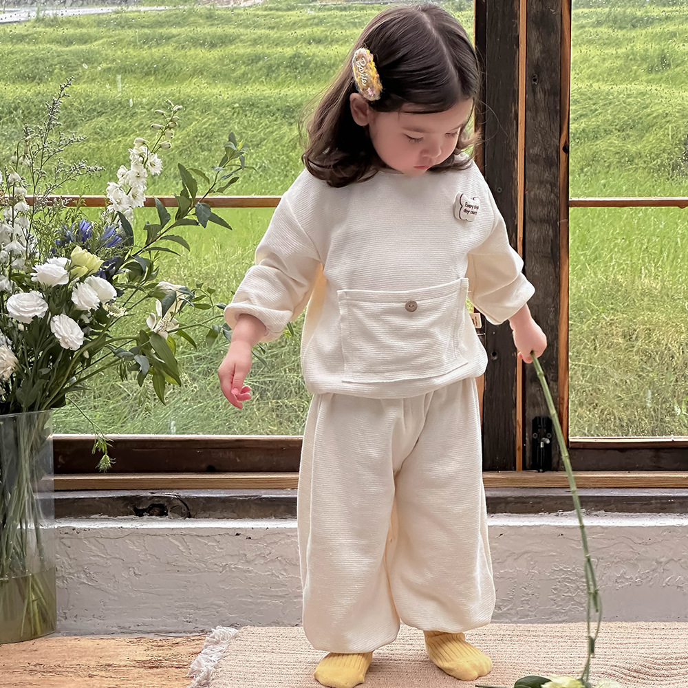 Ropa para niños coreanos, estilo de primavera y otoño, ropa de salida, suéter y pantalones de dos piezas, traje de bebé de cien días de luna llena