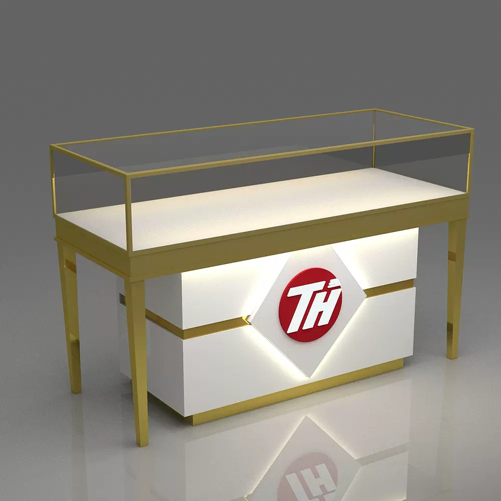 定制玉器文物展览陈列多功能烤漆产品柜珠宝展示柜带灯玻璃柜台