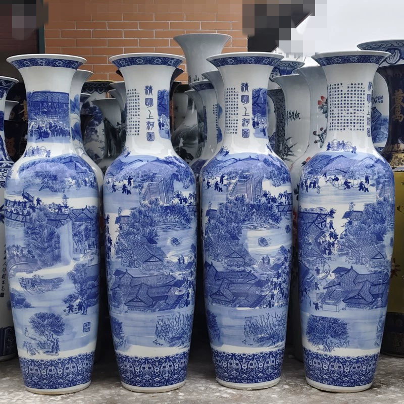 Цзиндэчжэнь посадка вазы Qingming Shanghe Tu керамические украшения отеля украшение сине-белого фарфора