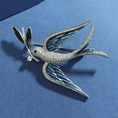 Blue Swallow High-end Brooch Women's Exquisite New Anti-walking Pin Distinctive Enamel Corsage All-match Suit Accessories (Yaxa sancaqları) - silver-blue-branch-swallow
