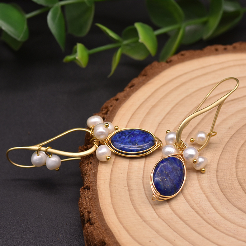 7g Weight 18K Gold Plated Plating Material Simple Style Oval Flower Pearl Copper Inlay Beads Drop Earrings 1 Pair
