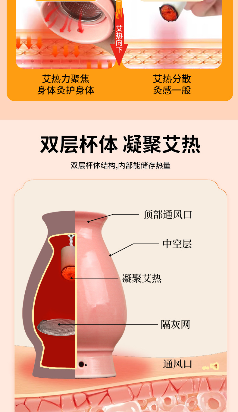 Facial Moxibustion Cup Ceramic Peach Blossom Facial Warming Tool with Cloth Cover for Home and Spa Use key features