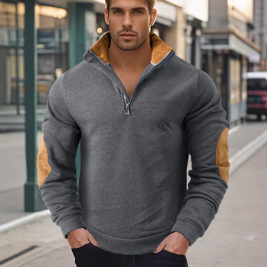 2026 Cross-Border Spring And Autumn European Size Men's Outdoor Casual Embroidered Color-Block Stand Collar Long Sleeve_voghion.com