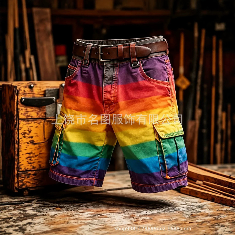 Directly supplied by the manufacturer, men's printed work shorts, multi-pocket trendy European and American cross-border casual shorts