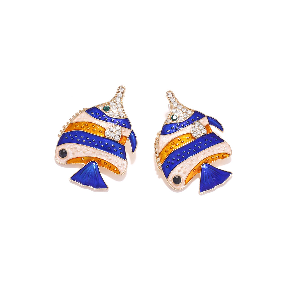 1 Pair Casual Beach Fish Enamel Inlay Zinc Alloy Rhinestones Ear Studs display picture 3