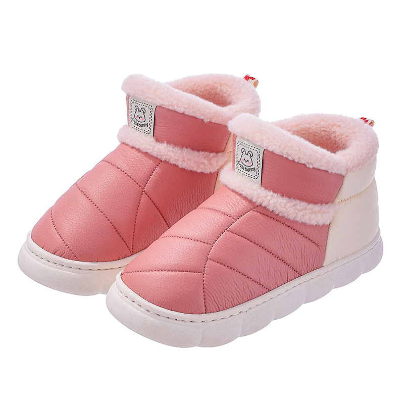 Zapatillas de algodón para mujeres otoño-invierno 2025 nuevo interior bolsas de calentamiento de cuero PU impermeable zapatos de algodón para hombres y mujeres