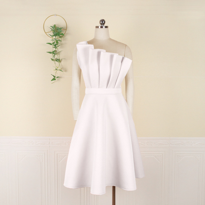 White black pink Fashion evening dress for womn Sexy one-shoulder ruffled  high-waist ruffled plus size women's birthday prom party dresses