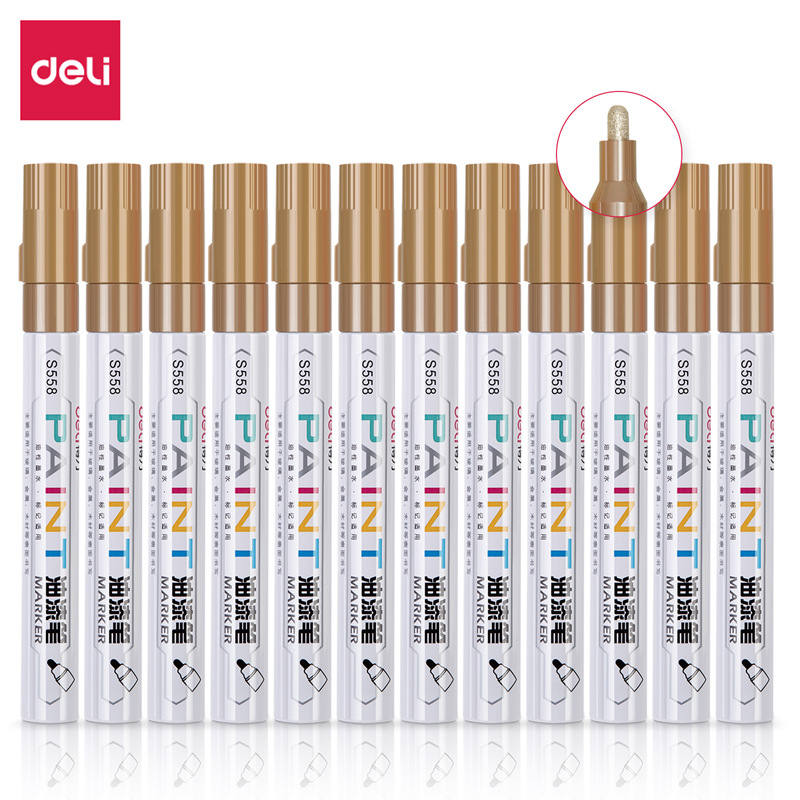 Deli Paint Pen S558 Touch-Up Marker Tire Pen Sign-In Pen Gold (12 Pieces/Box)