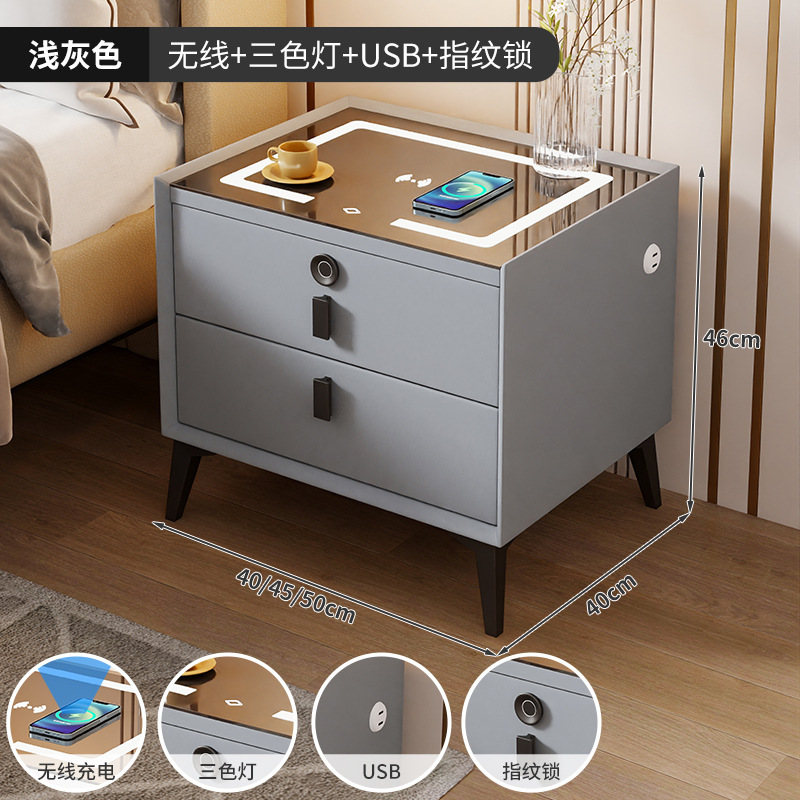 Mesita de noche inteligente de madera maciza de comercio exterior para el hogar Sensación premium Mesita de noche de dormitorio simple, pequeña y muy estrecha, multifuncional