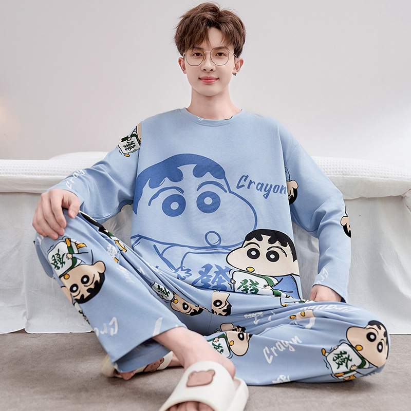 2025 Spring and Autumn Pajamas Men's Youth Cartoon Crayon Shin-Chan Long Sleeve Loose Extra Large Size Suit Can Be Weared Outside