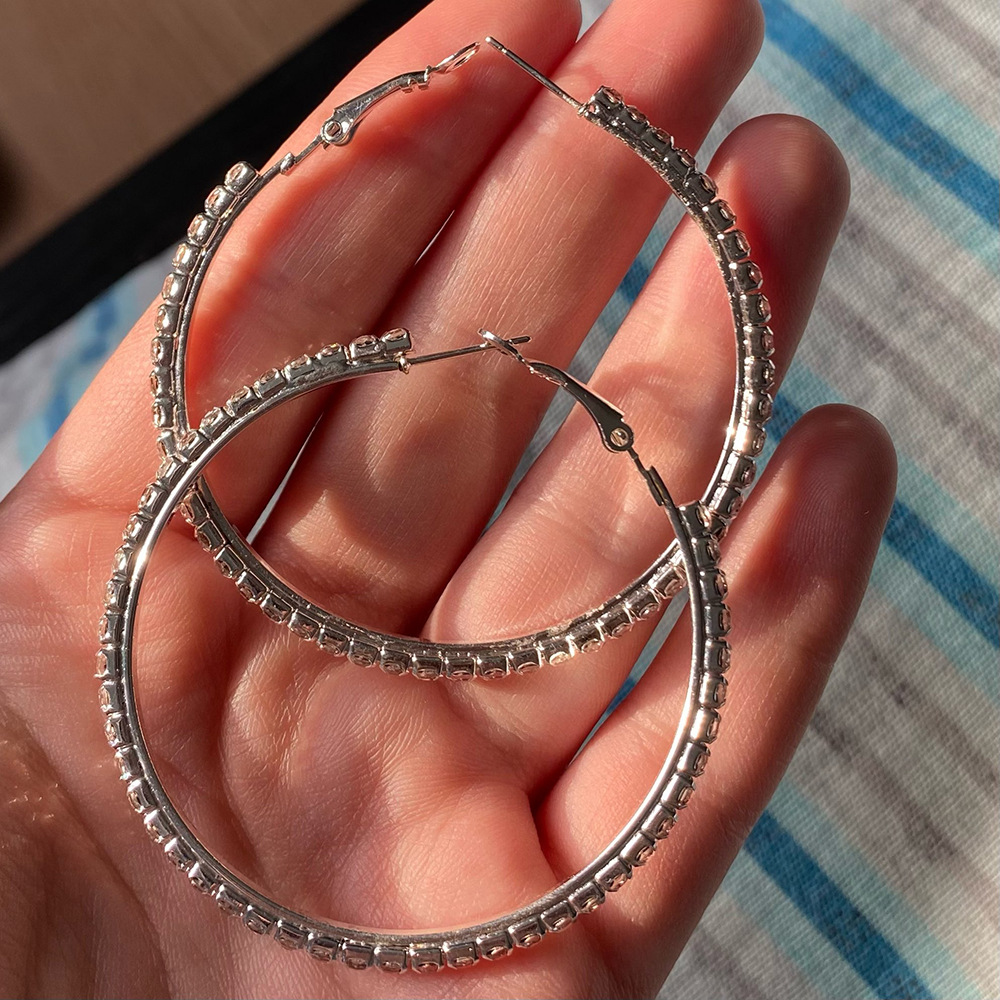 1 Pair Exaggerated Round Alloy Plating Rhinestones Womenu0027S Hoop Earrings