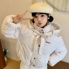 欧美跨境亚马逊新款彩色波点连帽棉服外套冬季加厚保暖面包服上衣