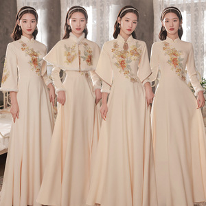 Chinese style bridesmaid dresses more new autumn fairy temperament long-sleeved champagne sisters wedding dress