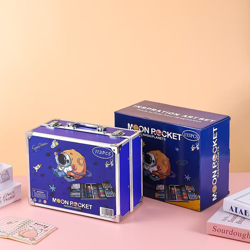 145 caja de aluminio de doble capa, bolígrafo de acuarela, juego para niños, herramienta de dibujo, caja de regalo de pintura, pintura de arte, juego completo de lujo