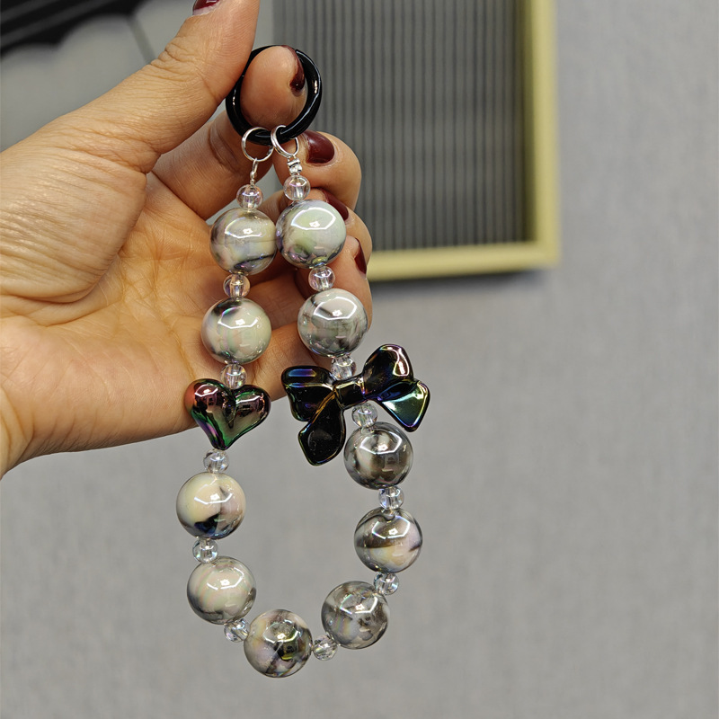 New paint key chain pendant mobile phone chain color bow pearl solid color pendant accessories headset bag