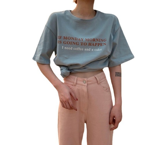 Korean version of letter printed loose short-sleeved T-shirt for women, summer casual top, student couple wear, bottoming shirt, women's trendy clothing