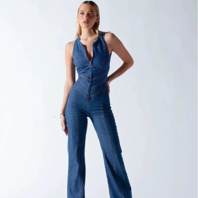 European and American Style Women's Clothing 2023 Spring New Slim Sleeveless Fashion Street Retro Style High Waist Denim Jumpsuit for Women European and American Style Women's Clothing 2023 Spring New Slim Sleeveless Fashion Street Retro Style High Waist Denim Jumpsuit for Women