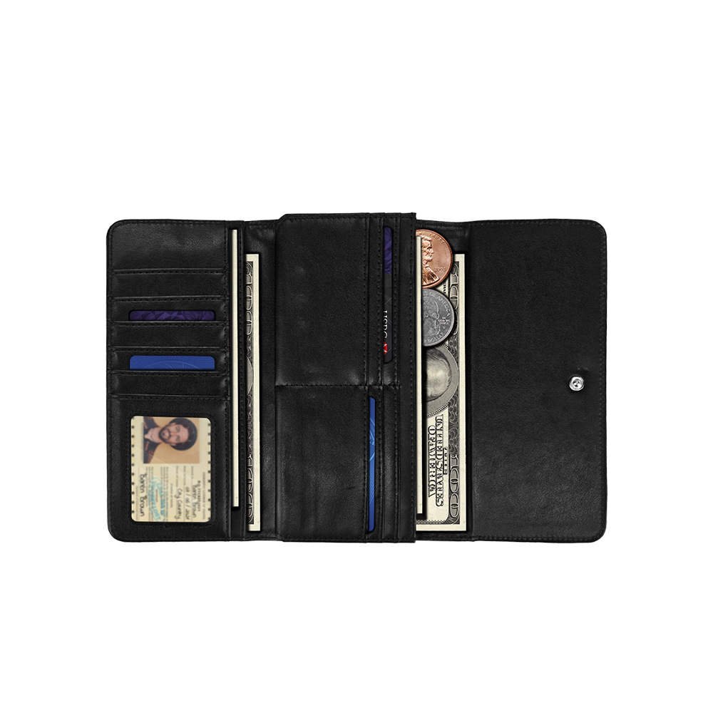 Venta directa de fábrica, sublimación en blanco, cuero impreso de una cara, billetera triple, posición larga de múltiples tarjetas, billetera de mano al por mayor