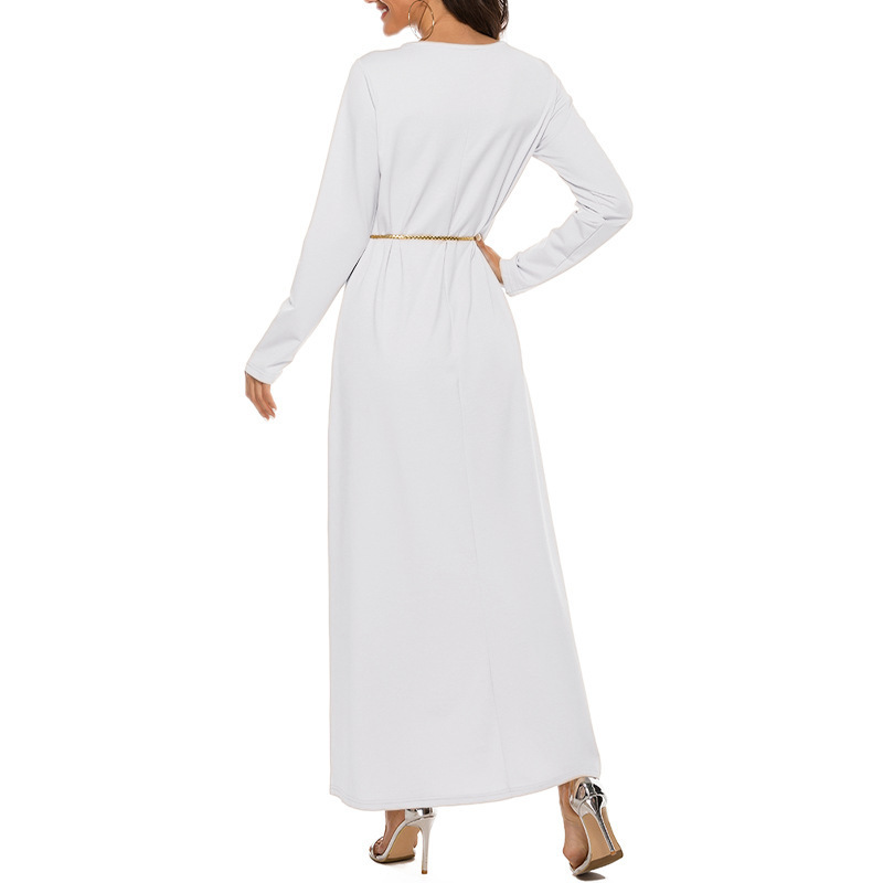 Cross-Border New Muslim Prayer Basic Long Sleeve Inner Layer Round Neck Dress Middle Eastern Robe_ecoleips.com