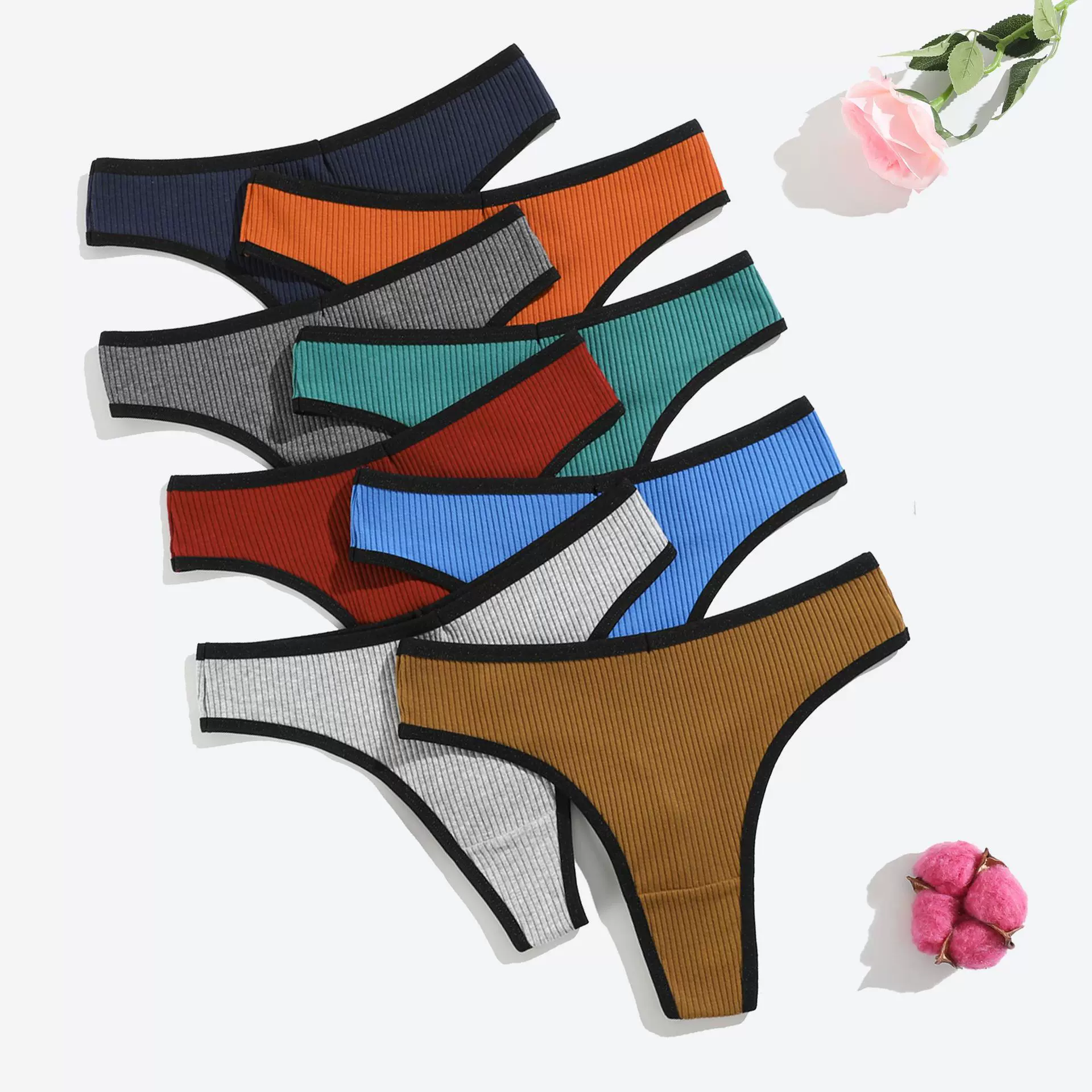 新款纯棉螺纹女士丁字裤纯色低腰收腹透气双层档少女内裤厂家直供