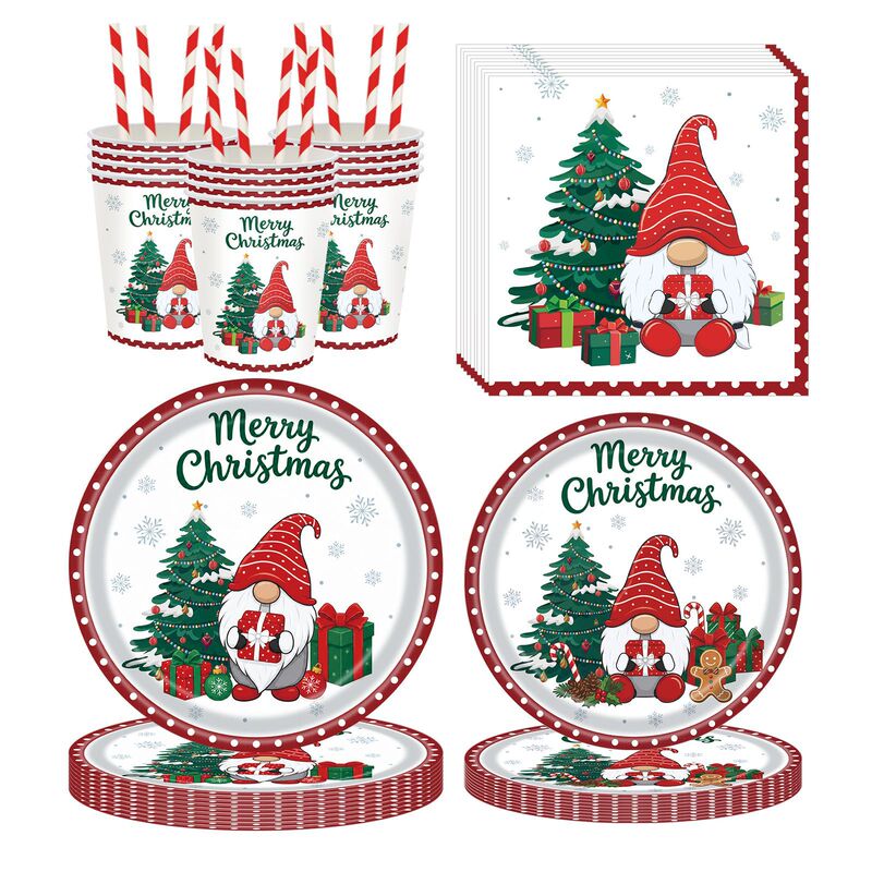 New Christmas Gnome-themed Party Disposable Paper Plates, Napkins, Cups, and Straws – Holiday Decorations New Christmas Gnome-themed Party Disposable Paper Plates, Napkins, Cups, and Straws – Holiday Decorations