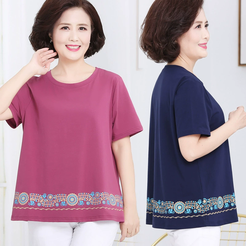 Женская футболка с короткими рукавами Fat Mom, новинка 2025 года, летняя одежда для женщин среднего и пожилого возраста, модные топы из чистого хлопка больших размеров