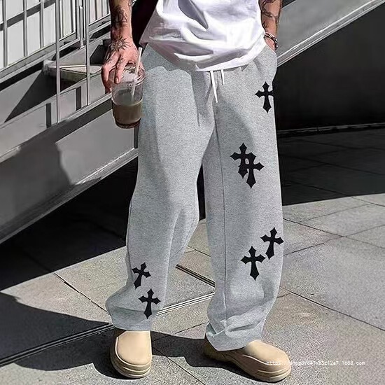 New Spring and Autumn Cross-Border Knit Pants, European Size Loose Printed Casual Straight Pants, Foreign Trade Jogging Pants, Wide-Leg Pants New Spring and Autumn Cross-Border Knit Pants, European Size Loose Printed Casual Straight Pants, Foreign Trade Jogging Pants, Wide-Leg Pants