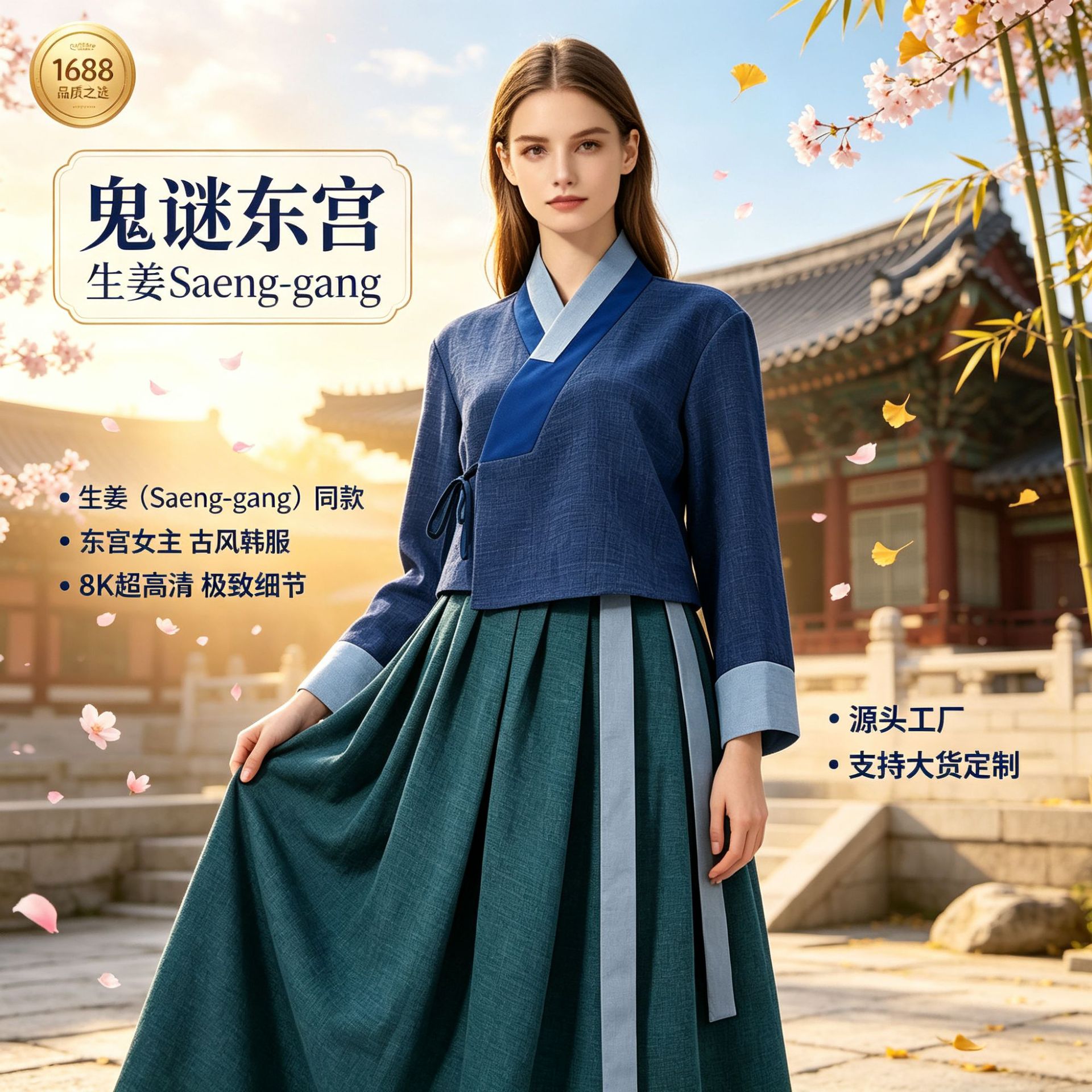 Ghost Mystery East Palace Ginger Dark Blue Ancient Court Maid Korean Costume Stage Performance Outfit Direct from Factory