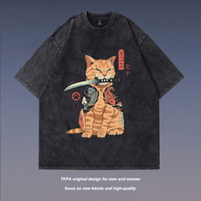 欧美外贸潮牌小黄毛印花洗水T恤短袖男女嘻哈街头情侣时尚圆领T恤