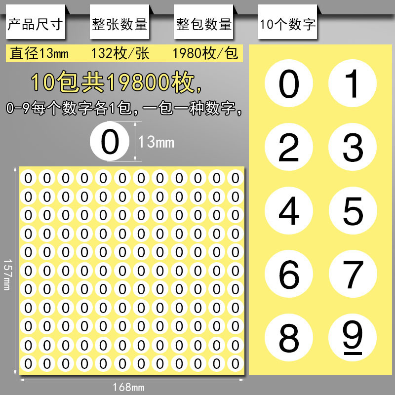 1から10までの数字は粘着テープの円形番号12345678ラベルシール番号標識番号を貼ります。|undefined